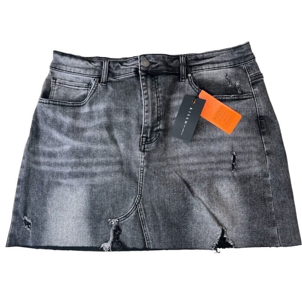 Risen Blue Jean Skirt Women 3XL Fade Out Black High Rise Destroyed Pencil Skirt